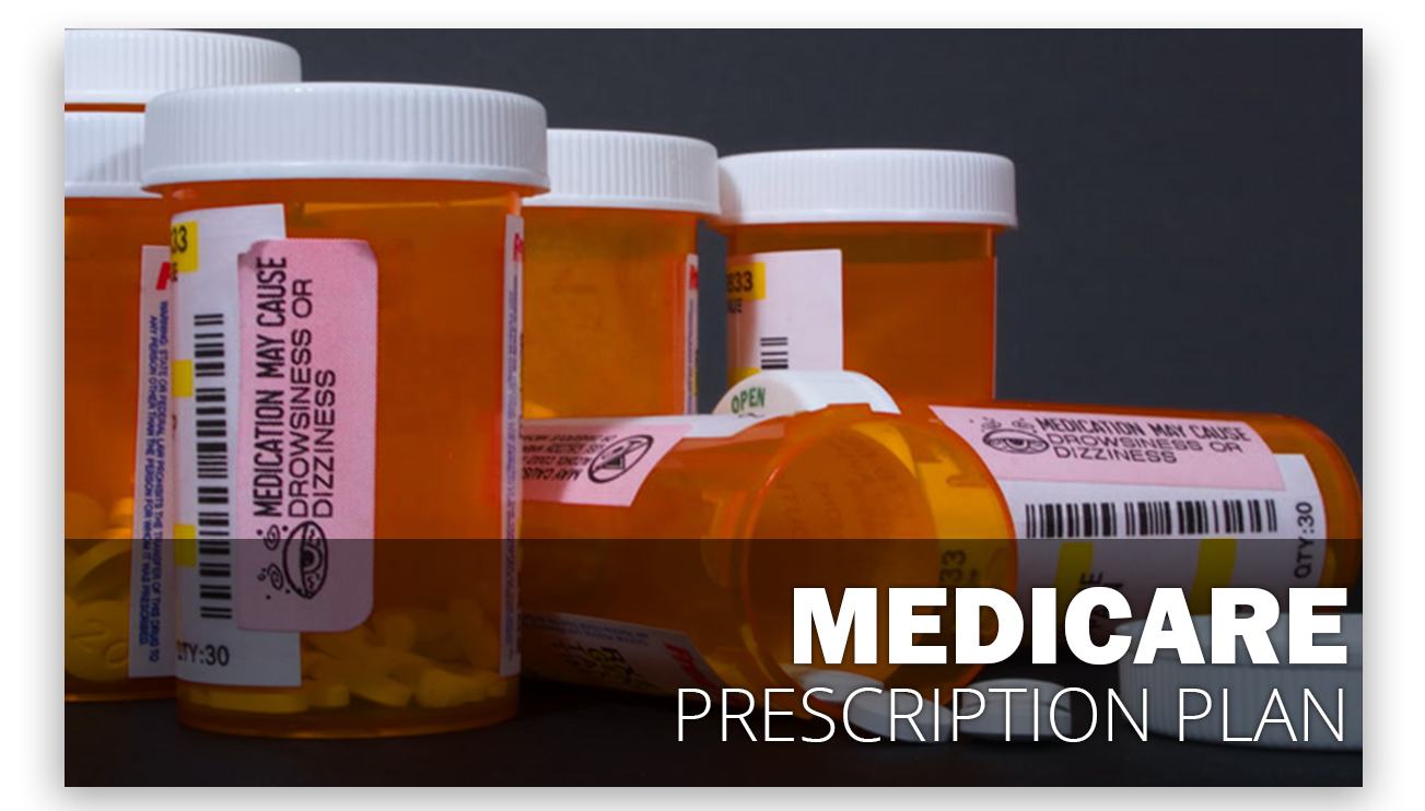 Group of medical prescription bottles - Medicare Prescription Plan